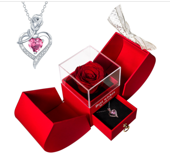 Collar de Oro Blanco con Rosa Real - Diseño Sencillo (Una Pieza)