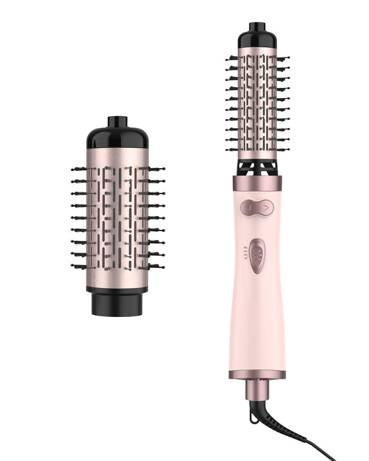ANWA Cepillo Secador Rotativo 4-en-1 Estilizador de Aire Caliente y Cepillo Giratorio Secador de Pelo con 2 Cepillos Desmontables (1.5" & 2") Rosa