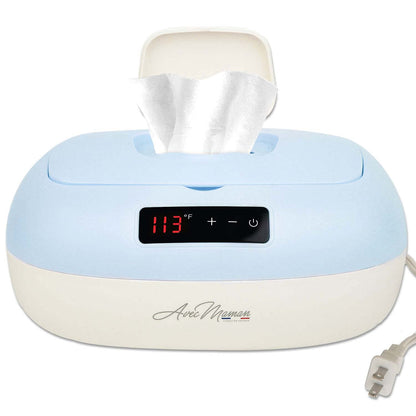 Avec Maman La Caresse Calentador de Toallitas para Bebé - Esenciales para Niños - Dispensador de Toallitas Húmedas - Ajustes de Temperatura Ajustables con Pantalla Digital - Azul - Ideal para Baby Shower