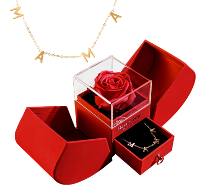 Collar de Oro Blanco con Rosa Real - Diseño Sencillo (Una Pieza)