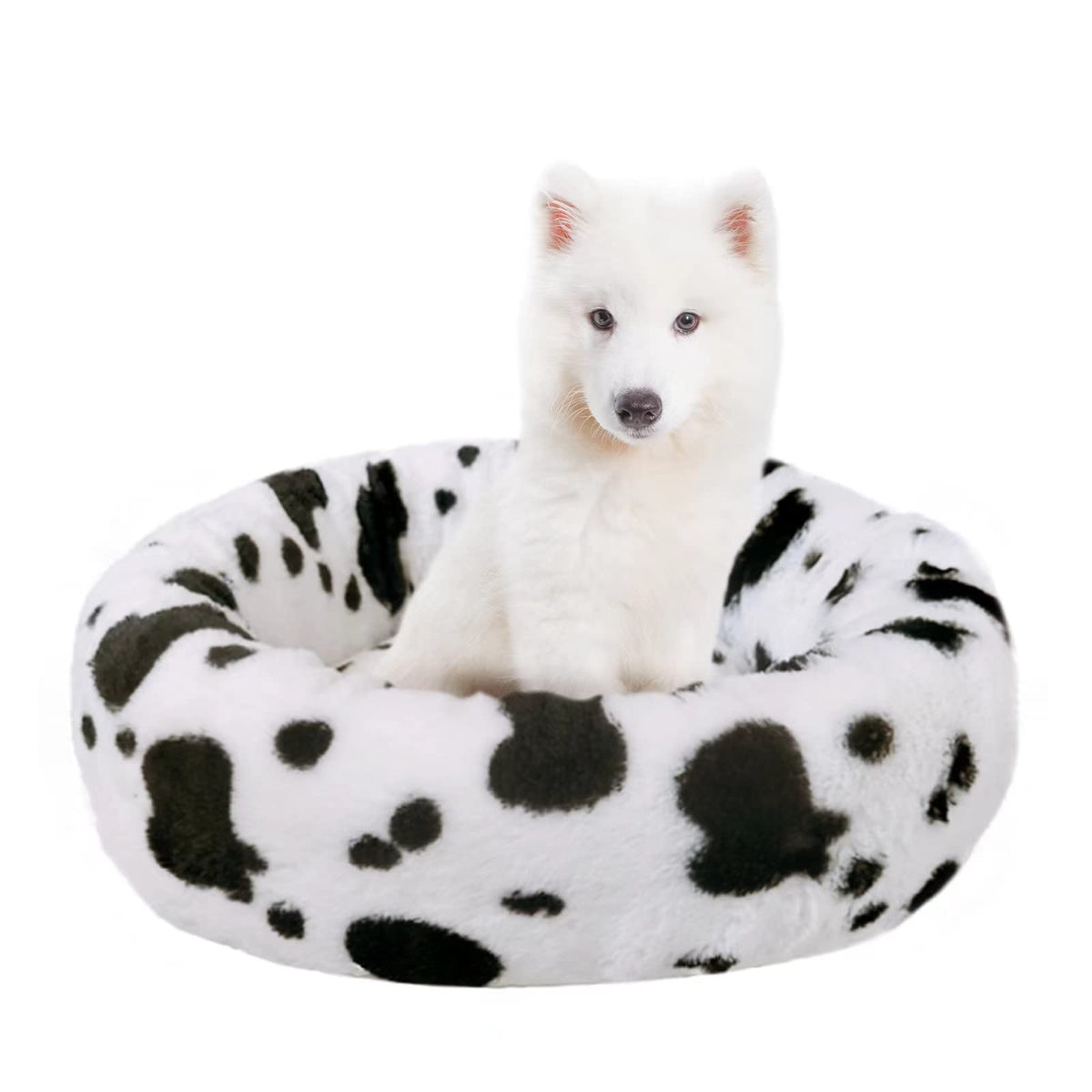 JOPOY Cama Anti-Ansiedad para Perros, Cama Donut de Piel Falsa, L?25.525.57.5 Pulgadas