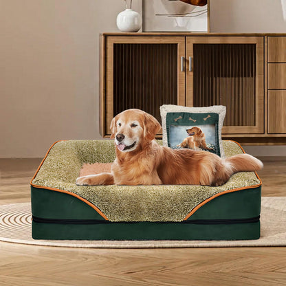 Cama Ortopédica para Perro con Almohada, Sofá Elevado Tamaño Mediano con Cubierta Lavable, Espuma de Memoria, Sofa para Perros 30x20x4.7 Verde