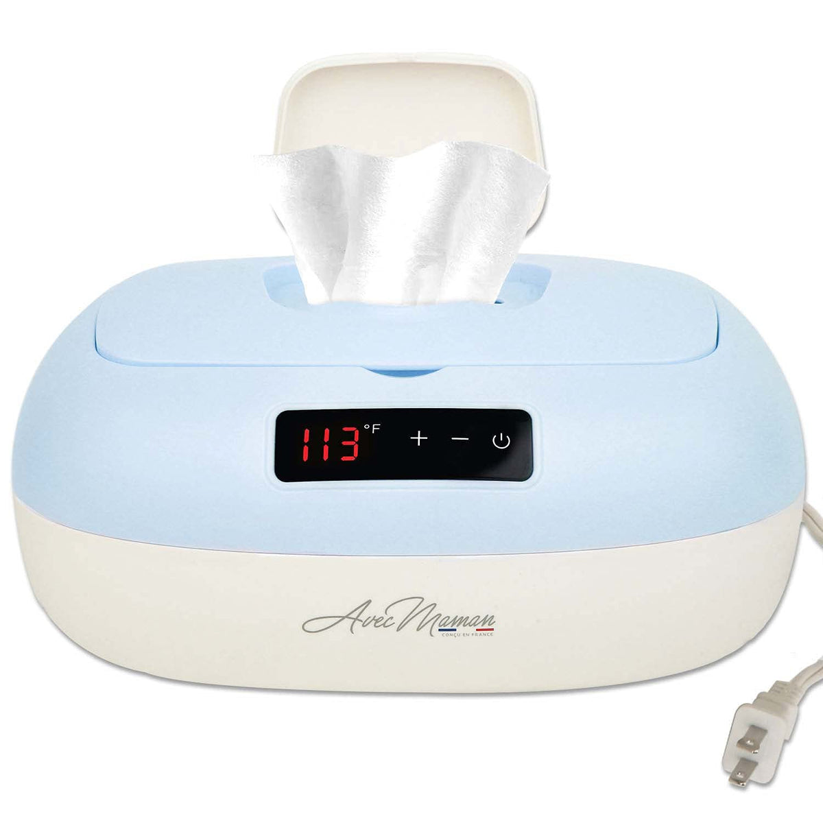 Avec Maman La Caresse Calentador de Toallitas para Bebé - Esenciales para Niños - Dispensador de Toallitas Húmedas - Ajustes de Temperatura Ajustables con Pantalla Digital - Azul - Ideal para Baby Shower