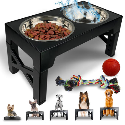 ThreeBros Adjustable Pet Bowl Stand with 2 Stainless Steel Bowls